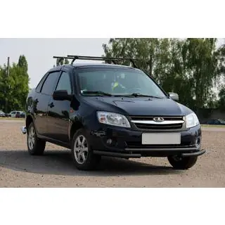 Передняя защита ST009-2 Black (нерж.) Lada Granta 2011- гг. фото 1