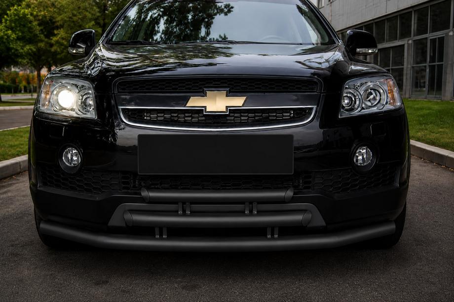 Chevrolet Captiva 2006-2019 гг. Передняя тройная защита Black (нерж.) Image