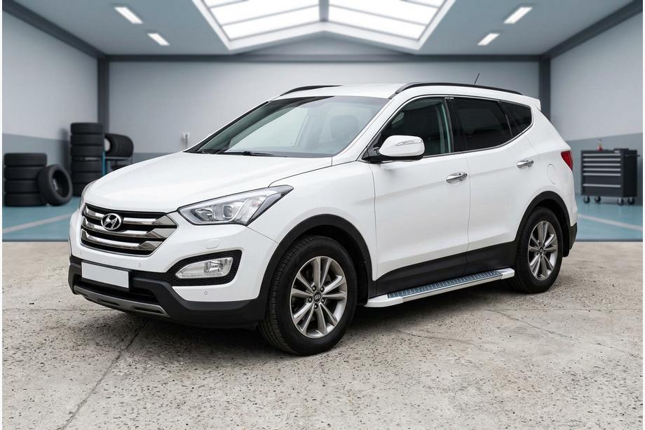 Hyundai Santa Fe 3 2012-2018 гг. Боковые Подножки Allmond White (2 шт., Алюминий) Image
