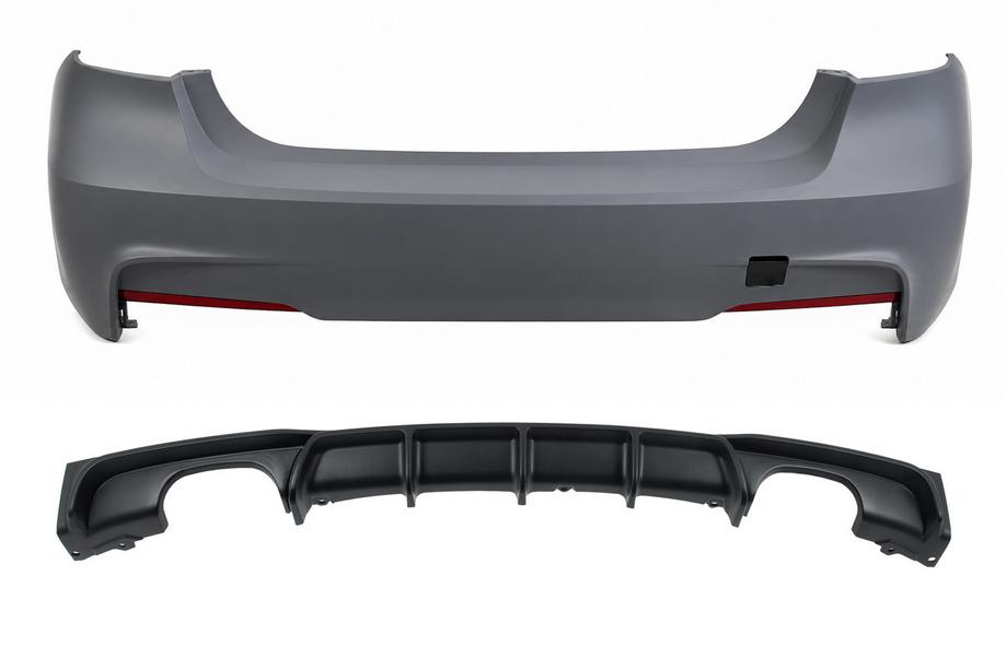 BMW 3 серия F30/F31 2012-2019 гг. Задний бампер с диффузором под двусторонний двойной выхлоп M-Sport (для F30) Image