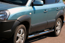 Hyundai Tucson JM 2004- гг. Боковые трубы BB002 (2 шт., нержавейка) фото 2