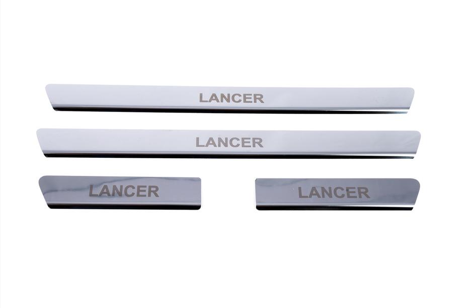Mitsubishi Lancer 9 2004-2008 гг. Накладки на пороги нержавейка Carmos V1 (4 шт) Фото 2