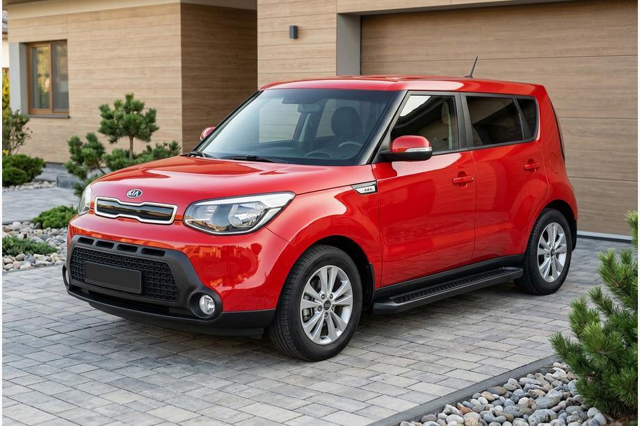 Kia Soul II 2013-2018 гг. Боковые Подножки Allmond Black (2 шт., Алюминий) Image