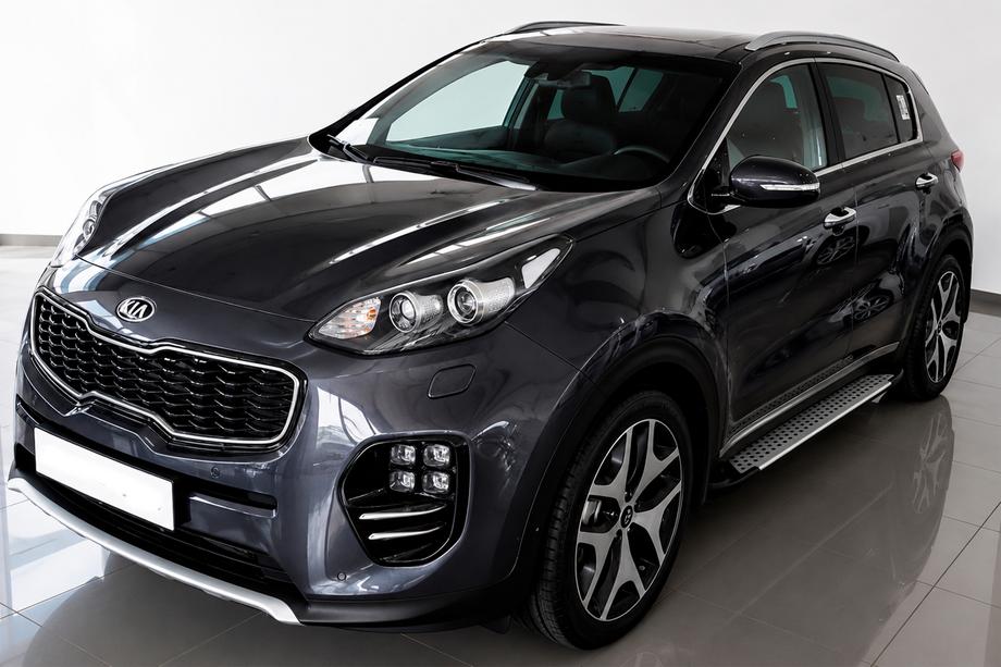 Kia Sportage 2015-2021 гг. Боковые пороги Allmond Grey (2 шт., алюминий) Image