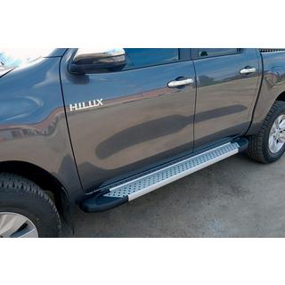 Боковые пороги Allmond Grey (2 шт., алюминий) Toyota Hilux 2015- гг. фото 1