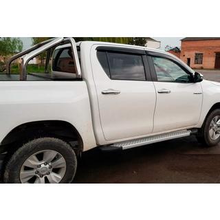 Боковые пороги Allmond Grey (2 шт., алюминий) Toyota Hilux 2015- гг. фото 2