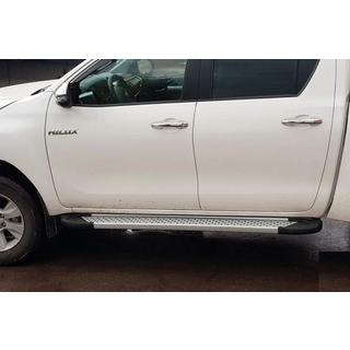 Боковые пороги Allmond Grey (2 шт., алюминий) Toyota Hilux 2015- гг. фото 4