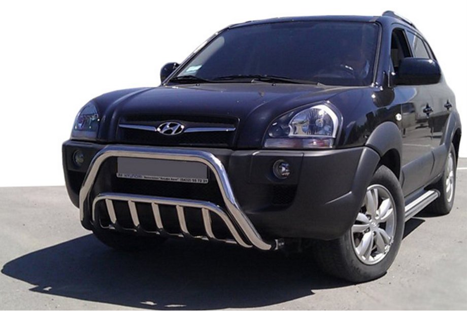 Hyundai Tucson JM 2004- гг. Защита переднего бампера WT002 (нерж. сталь) Image