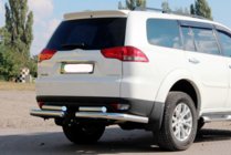 Mitsubishi Pajero Sport 2008-2015 гг. Задняя защита AK003-Special (2 шт., нерж. сталь) фото 1
