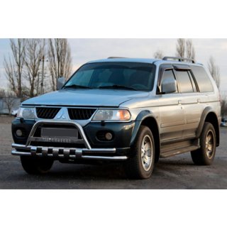 Передняя защита ST015↗WT (нержавейка) Mitsubishi Pajero Sport 1996-2007 гг. фото 1