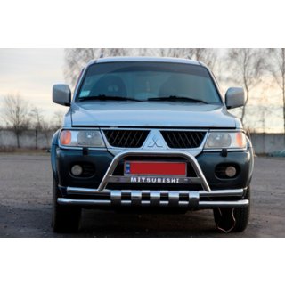Передняя защита ST015↗WT (нержавейка) Mitsubishi Pajero Sport 1996-2007 гг. фото 2