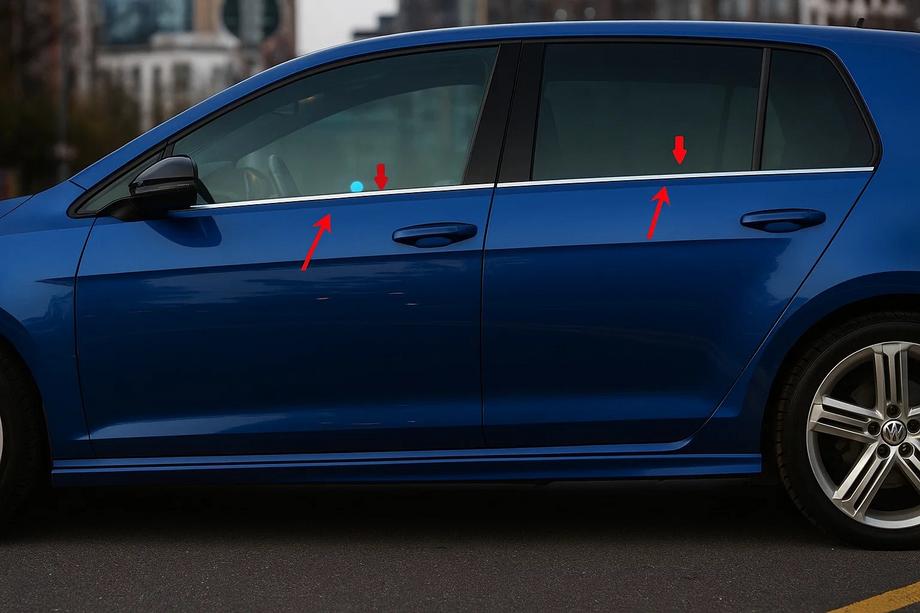 Volkswagen Golf 6 2008-2014 гг. Молдинги на стекла (4 шт, нержавейка) OmsaLine - Итальянская Нержавейка Image