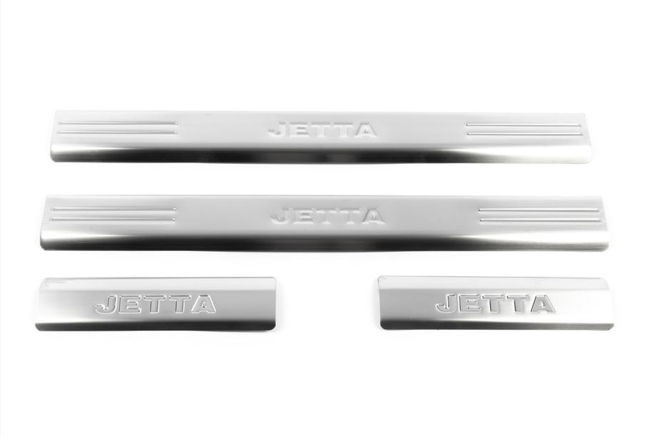 Volkswagen Jetta 2006-2011 гг. Накладки на внутренние пороги из нержавеющей стали 4 шт, с надписью, OmsaLine - Итальянская нержавейка Фото 5