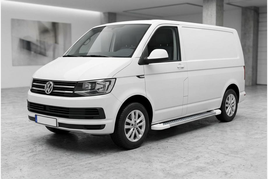 Volkswagen T6 2015-2024 гг. Боковые Подножки Allmond White (2 шт., Алюминий) Длинная База Image