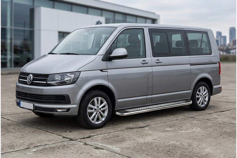Volkswagen T6 2015-2024 гг. Боковые Подножки Maydos V2 (2 шт., нержавейка) Только для короткой базы Image