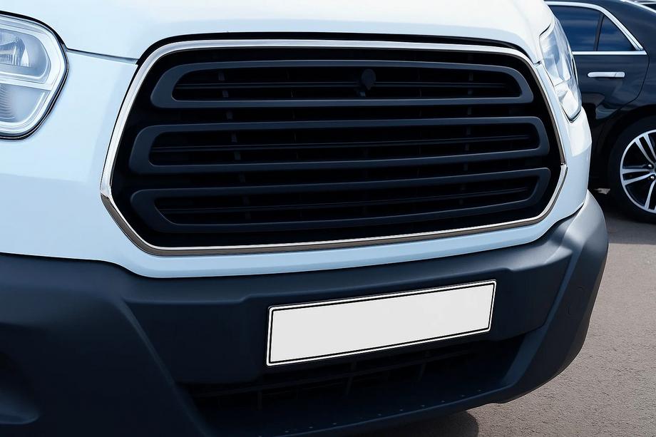 Ford Transit 2014- гг. Хромированная окантовка решетки радиатора (2014-2018, 2 шт, нержавейка) Carmos - Турецкая Нержавеющая Сталь Image