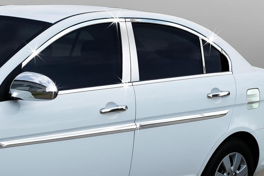 Hyundai Accent 2006-2010 гг. Полный комплект молдингов на окна нержавейка (14 шт.) Фото 1