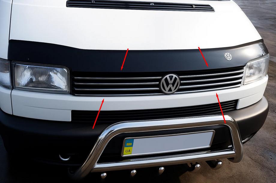 Volkswagen T4 Transporter 1990-2003 гг. Хром Накладки на Решетку Прямой Капот (8 шт, Нержавейка) Image