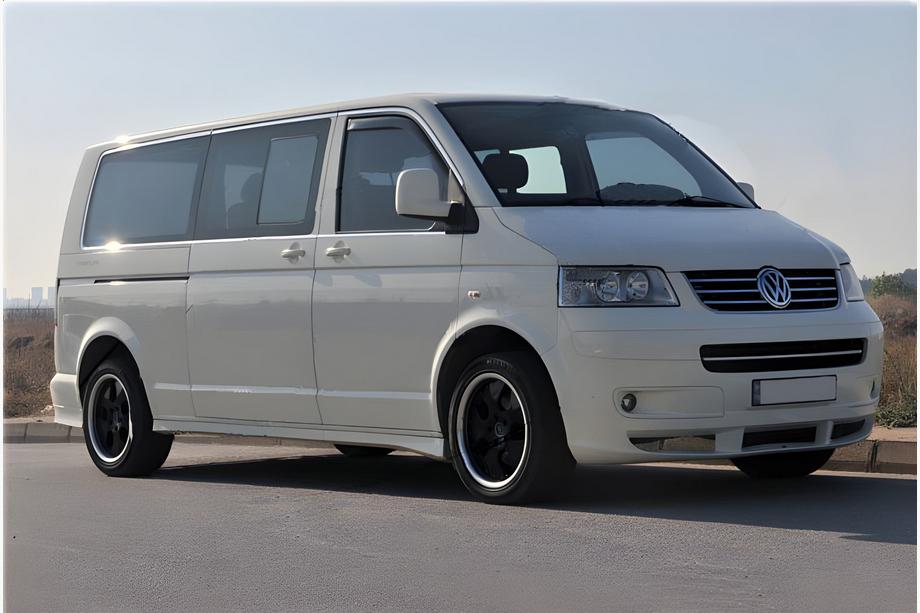Volkswagen T5 Transporter 2003-2010 гг. Полный комплект хромированных окантовок окон нержавейка (14 частей) 2 Боковые Двери, Длинная База Image