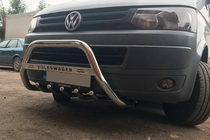 Volkswagen T5 2010-2015 гг. Кенгурятник WT003 (нержавейка) 60 мм, с надписью фото 6