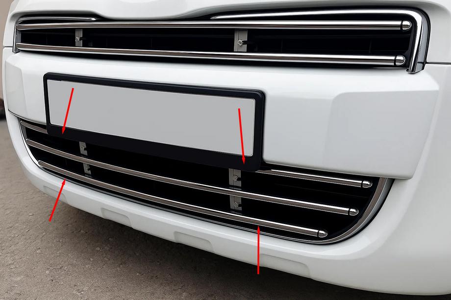 Peugeot Partner Tepee 2008-2018 гг. Цельная решетка радиатора (нержавейка) Image