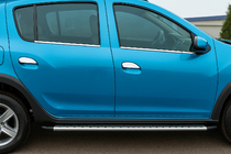 Renault Sandero 2007-2013 гг. Наружные молдинги окон нержавейка (4 шт.) OmsaLine - Итальянская Нержавейка фото 1