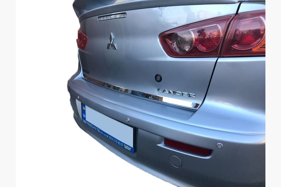 Mitsubishi Lancer X 2008- гг. Накладка на задний бампер нержавейка OmsaLine - Итальянская Нержавейка Image