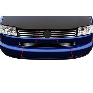 Вставки в решетку бампера Прямой капот (3 шт, нержавейка) Volkswagen T4 Transporter 1990-2003 гг. фото 1