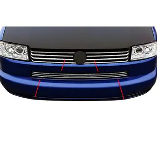Вставки в решетку бампера Прямой капот (3 шт, нержавейка) Volkswagen T4 Transporter 1990-2003 гг. фото 1