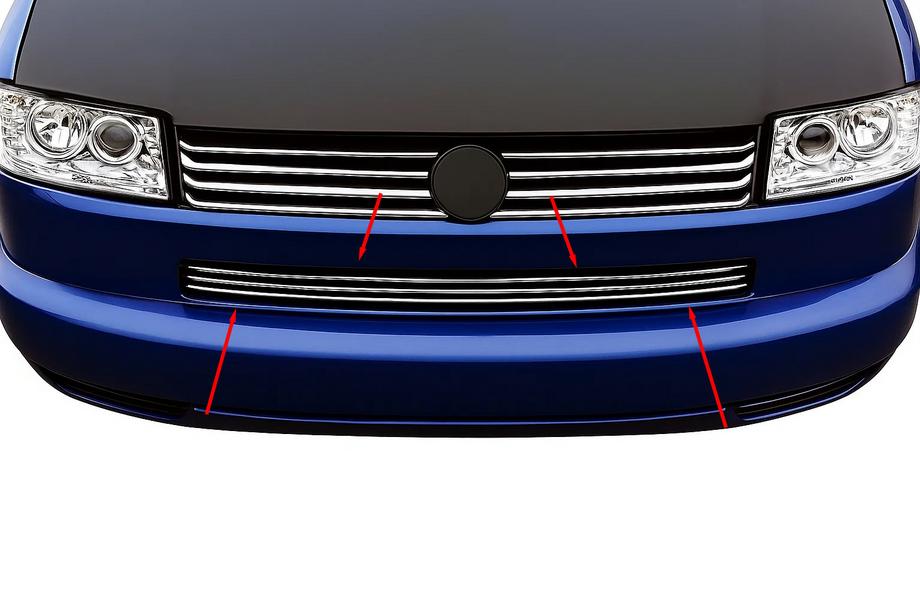 Volkswagen T4 Transporter 1990-2003 гг. Вставки в решетку бампера Прямой капот (3 шт, нержавейка) Фото 1