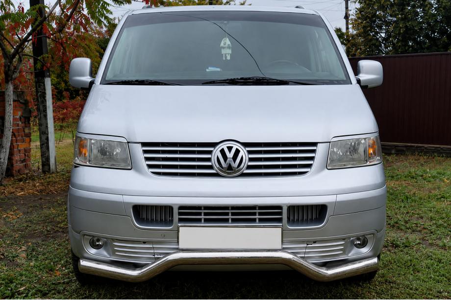 Volkswagen T5 Transporter 2003-2010 гг. Передняя защита Wave ST007 (нержавейка) Image