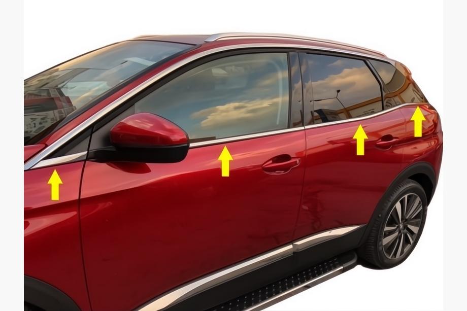 Peugeot 3008 2016-2023 гг. Нижние молдинги стекол нержавейка (8 шт) Image