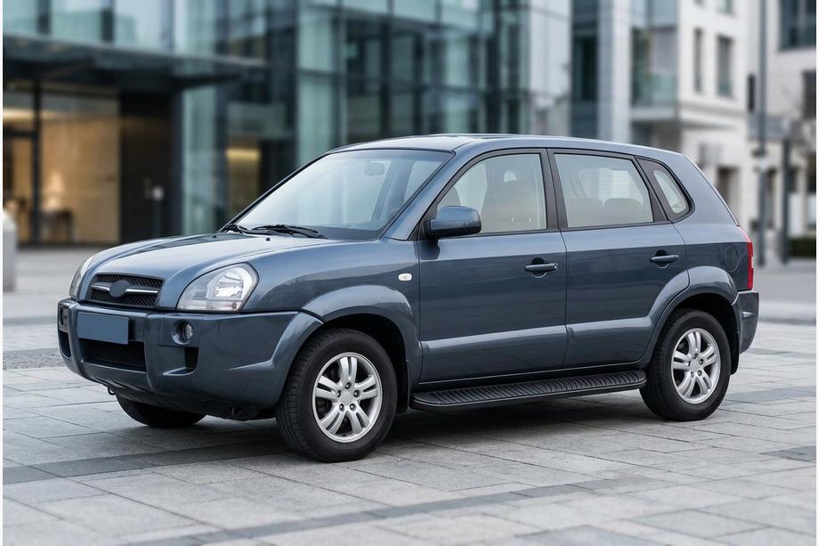 Hyundai Tucson JM 2004- гг. Боковые Подножки Tayga Black (2 шт., Алюминий) Image