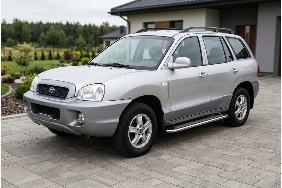 Hyundai Santa Fe 1 2000-2006 гг. Боковые Подножки Maydos V2 (2 шт., Алюминий и Нержавейка) Image