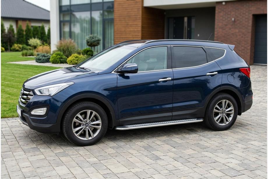 Hyundai Santa Fe 3 2012-2018 гг. Боковые Подножки Maydos V2 (2 шт., Алюминий и Нержавейка) Image