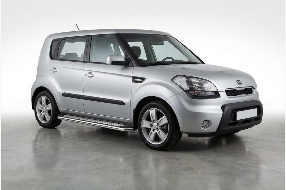 Kia Soul I 2008-2013 гг. Боковые Подножки Maydos V2 (2 шт., Алюминий и Нержавейка) Image
