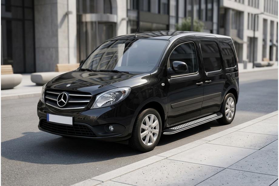 Mercedes Citan 2013-2021 гг. Боковые Подножки Maydos V2 (2 шт., Алюминий и Нержавейка) Image