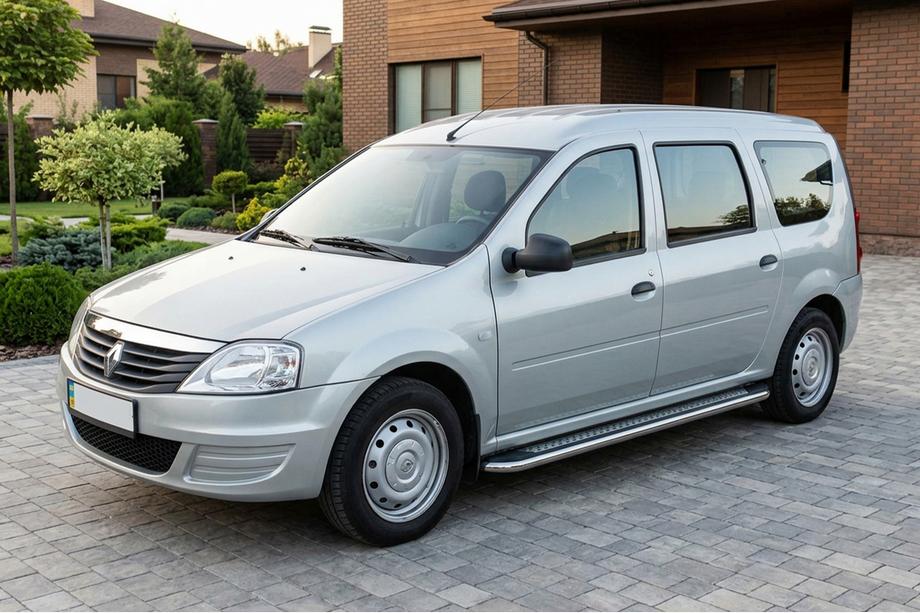 Renault Logan MCV 2005-2013 гг. Боковые Подножки Maydos V2 (2 шт., Алюминий и Нержавейка) Image