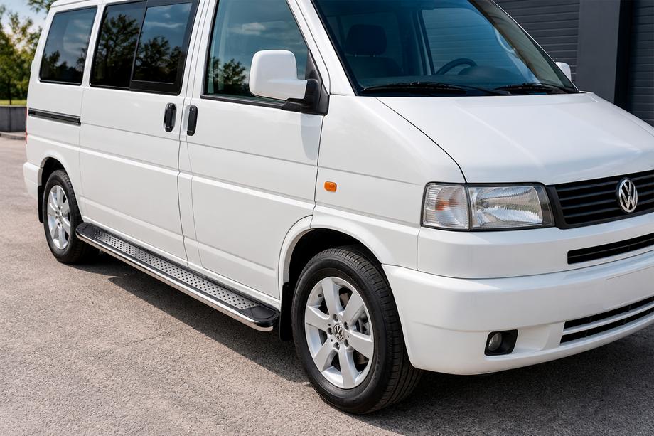 Volkswagen T4 Caravelle/Multivan 1990–2003 гг. Боковые Подножки Maydos V2 (2 шт., Алюминий и Нержавейка) Короткая База Image