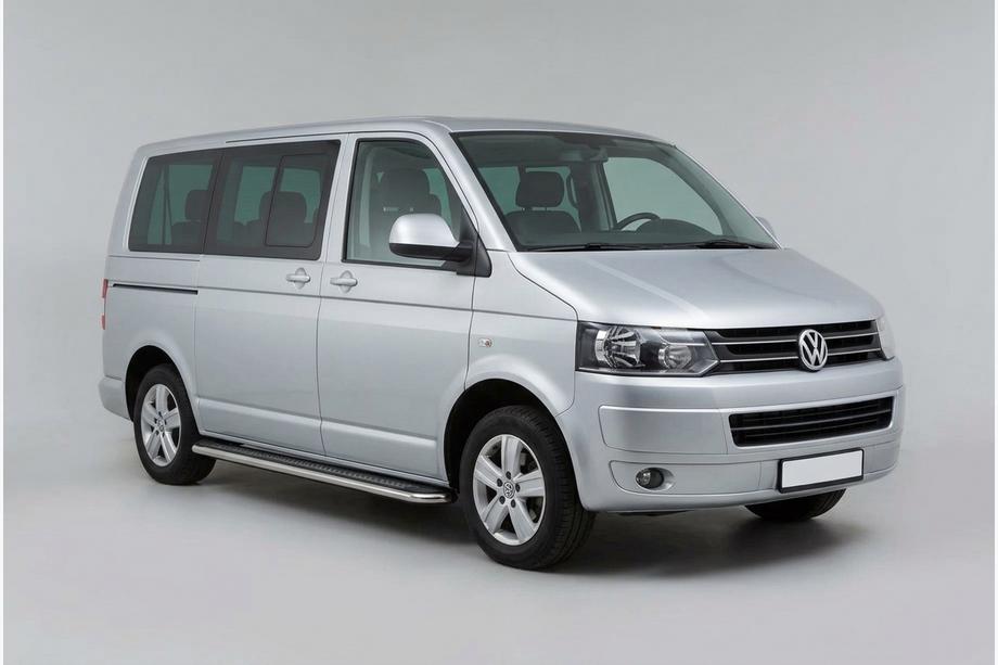 Volkswagen T5 2010-2015 гг. Боковые Подножки Maydos V2 (2 шт., Алюминий и Нержавейка) Только для короткой базы Image
