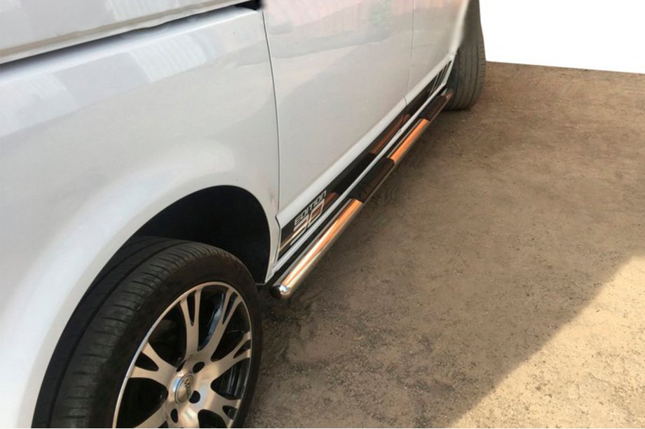 Volkswagen T6 2015-2024 гг. Боковые трубы (2 шт., нержавейка) 70мм, Короткая База Фото 12