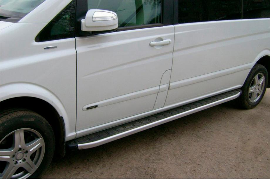 Mercedes Viano 2004-2014 гг. Боковые пороги Alliance (2 шт., алюминий) Длинная База Image