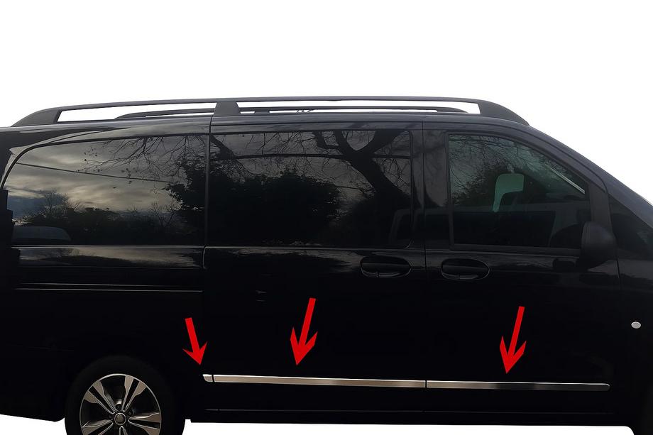 Mercedes Vito/V-class W447 2014- гг. Дверные молдинги (6 частей, нержавейка) Длинный, 1 сдвижная дверь Image