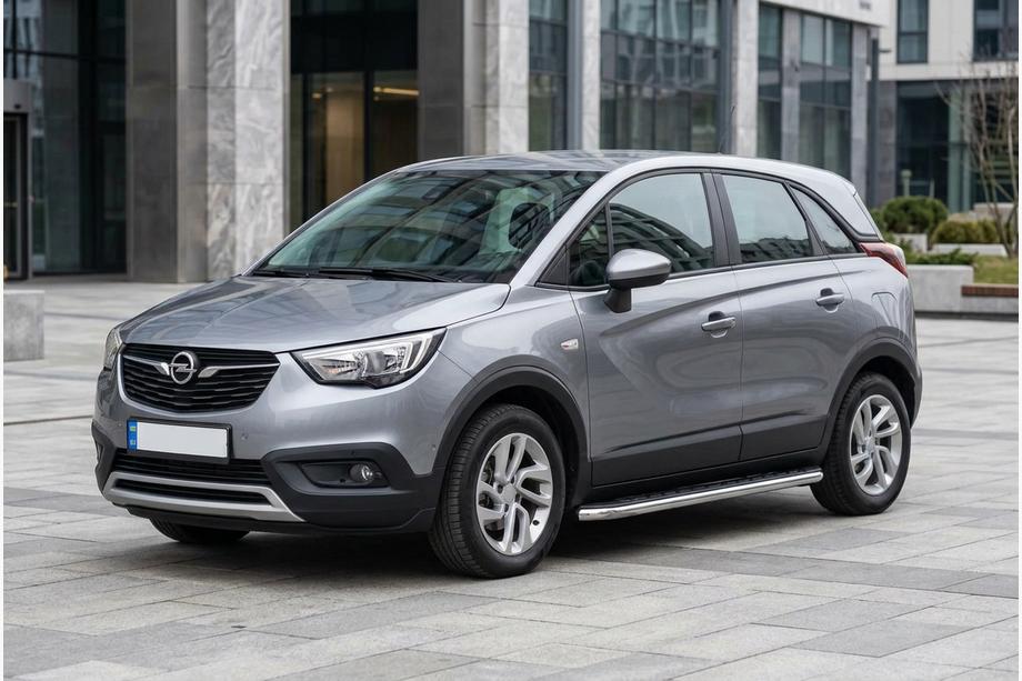 Opel Crossland X 2017-2024 гг. Боковые Подножки Maydos V1 (2 шт., Алюминий и Нержавейка) Image