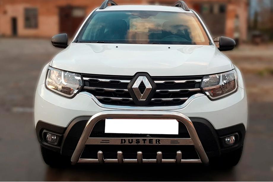 Dacia Duster 2018-2024 гг. Передняя защита с надписью WT004 (нержавейка) Image