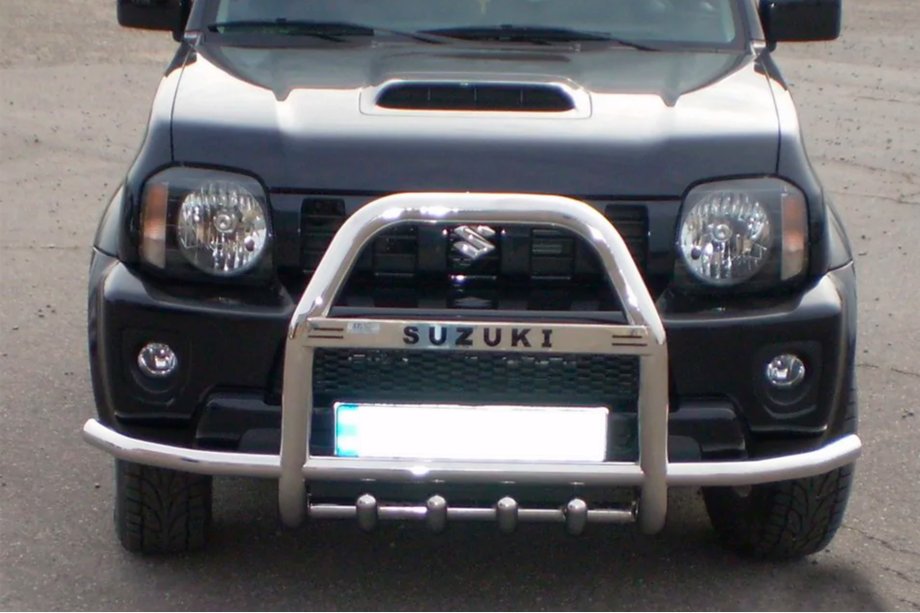 Suzuki Jimny 1998-2018 гг. Кенгурятник QT007-Exclusive (с надписью, нерж.) Image