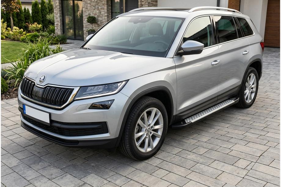 Skoda Kodiaq 2016-2023 гг. Боковые пороги Allmond Grey (2 шт., алюминий) Image