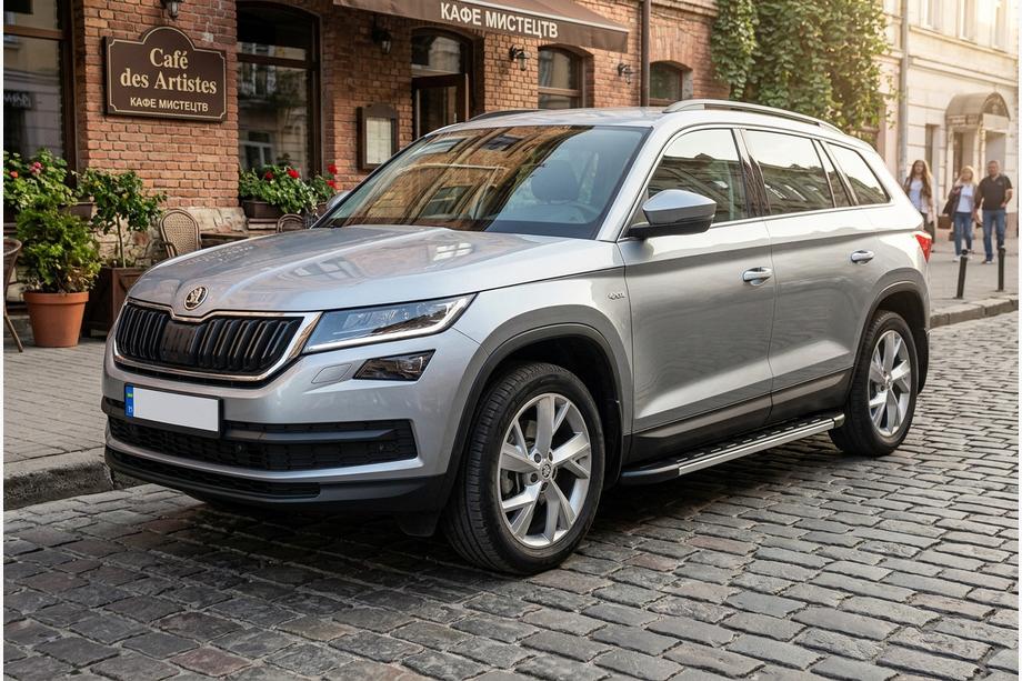 Skoda Kodiaq 2016-2023 гг. Боковые Подножки Duru (2 шт., Алюминий) Image