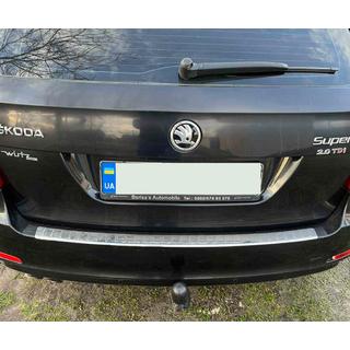 Накладка на Задний Бампер Carmos V1 (SW, Нержавейка) Skoda Superb 2009-2015 гг. фото 1