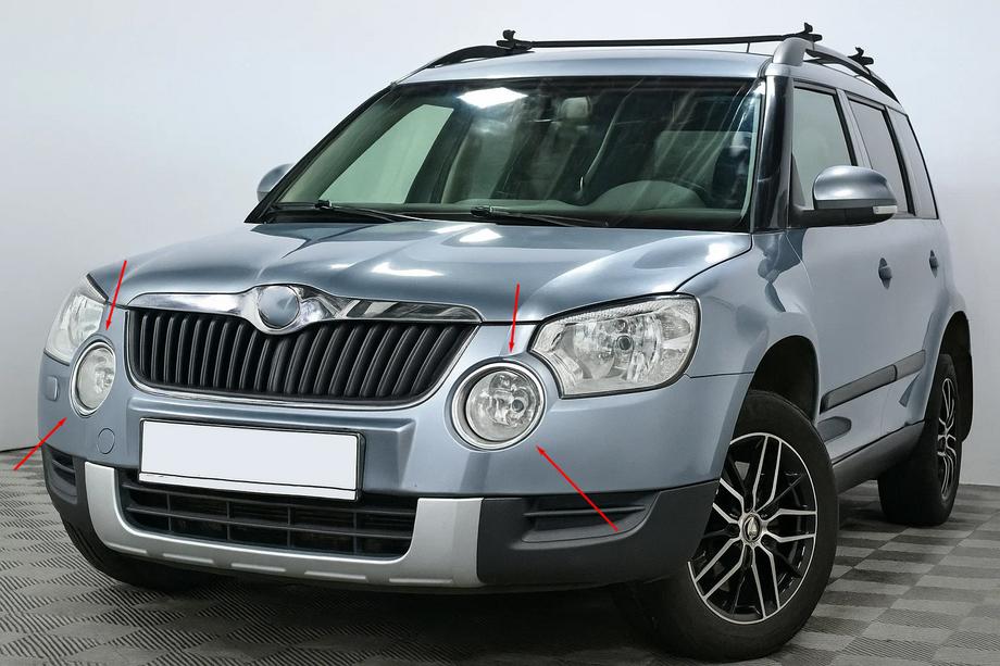 Skoda Yeti 2009-2017 гг. Хромированные Накладки на Противотуманные Фары (2009-2013, 2 шт., Нержавейка) Image